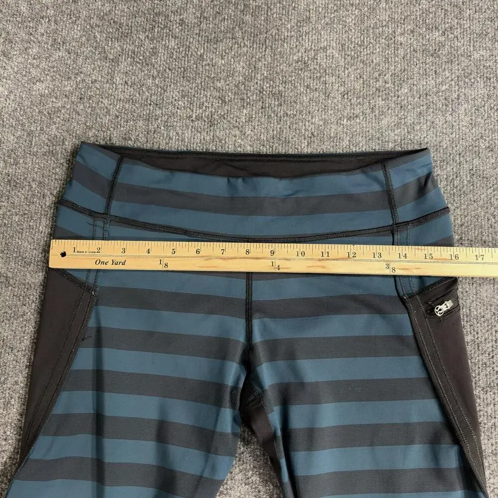 Lululemon Athletica Leggings Womens 10 Blue Stripe Run Top Speed Crop Pants